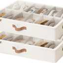 StorageWorks Underbed Shoe Storage Organizer for Closet, 2-Pack Under Bed Shoe Organizer with Bottom Support and Adjustable Dividers, Fits up to 24 Pairs, Beige
