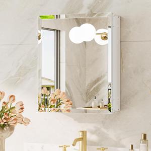 TokeShimi 14 x 18 Recessed Medicine Cabinet with Mirror, Assembly Required, White Medicine Cabinet for Bathroom, Tempered Beveled Mirror, Stepless Adjustable Shelves, DTC Hinge