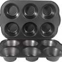 Non-Stick Jumbo Muffin Pans, 3.5" 6-Cup Set of 2 Baking Pans, Heavy Duty Carbon Steel Tins for Extra-large Muffins & Cupcakes