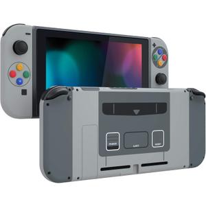 eXtremeRate DIY Replacement Shell Buttons for Nintendo Switch, Soft Touch Back Plate for Switch Console, Housing with ABXY Direction Buttons for Joycon Handheld Controller - SFC SNES Classic EU Style