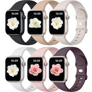Maledan 6 Pack Bands Compatible for Apple Watch Band 38mm 40mm 41mm 42mm 44mm Women Men, Soft Silicone Sport Band Strap for iWatch Apple Watch Series 11 10 9 8 7 6 5 4 3 2 1 SE Ultra (Black/ Milk Tea/ Starlight/ White/ Pink Sand/ Smoke Violet)