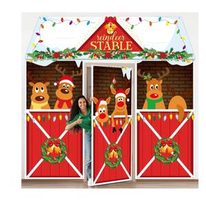 Christmas Deer Door Decorations Xmas Reindeer Stable Door Covers Backdrop Christmas Elk Snowflakes Hanging Banner Porch Sign for Holiday Wall Window Classroom Office Home Party Decor