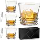 Whiskey Glasses Set of 4, Premium 9.87 oz Crystal Old Fashioned Rocks Glass with Luxury Gift Box & 2 Ice Tongs, Heavy Base Bourbon Tumblers, Drinking Gifts for Men Dad Husband