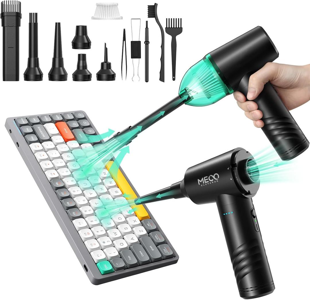 Compressed Air Duster & Vacuum, 110000 RPM Cordless Air Blower with 3 Gear, 13000PA Vacuum Cleaner for PC Keyboard, Car Vacuum (Green)