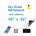 Magnetic Whiteboard for Wall 48" x 36" Self-Adhesive Magnetic Dry Erase White Board Sticker, Peel and Stick Wallpaper Easy to Write and Clean for Home Playroom Office