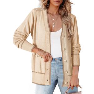 Dokotoo Short Cardigans for Women Color Blocked 2026 Spring Fashion Button Down Sweaters Winter Coats with Pockets (S)