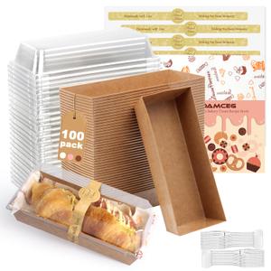 OAMCEG 7.5x3.3 Inch Small Charcuterie Boxes with Clear Lids,100Pcs Mini Bakery Containers,Disposable To Go Food Paper Boxes for Sandwich, Cookie, Pastry, Cake Slice (Brown)