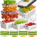 4 Pcs Fruit Storage Containers for Fridge with Vegetable Chopper Set & Removable Colander, Airtight Food Storage Containers with Mandoline Slicer, Dishwasher & Microwave Safe