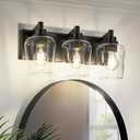 Bathroom Light Fixtures, 3-Light Modern Vanity Light with Clear Glass Wine Glass-Shaped Shade, Vanity Lighting Fixtures Over Mirror, Matte Black, VL155-MB-3