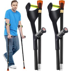 Geiserailie 2 Pcs Forearm Crutches for Adults, Folding Forearm Crutches Lightweight and Adjustable with Rubber Grips for Comfortable Grip, Aluminum Cane with Cuffs for Walking, Black