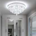 Dia 20" Modem Crystal Chandelier Silver Bedroom Chandelier LED Dimmable Raindrop Crystal Chandeliers Flush Mount Ceiling Light for Foyer Living Room Dining Room