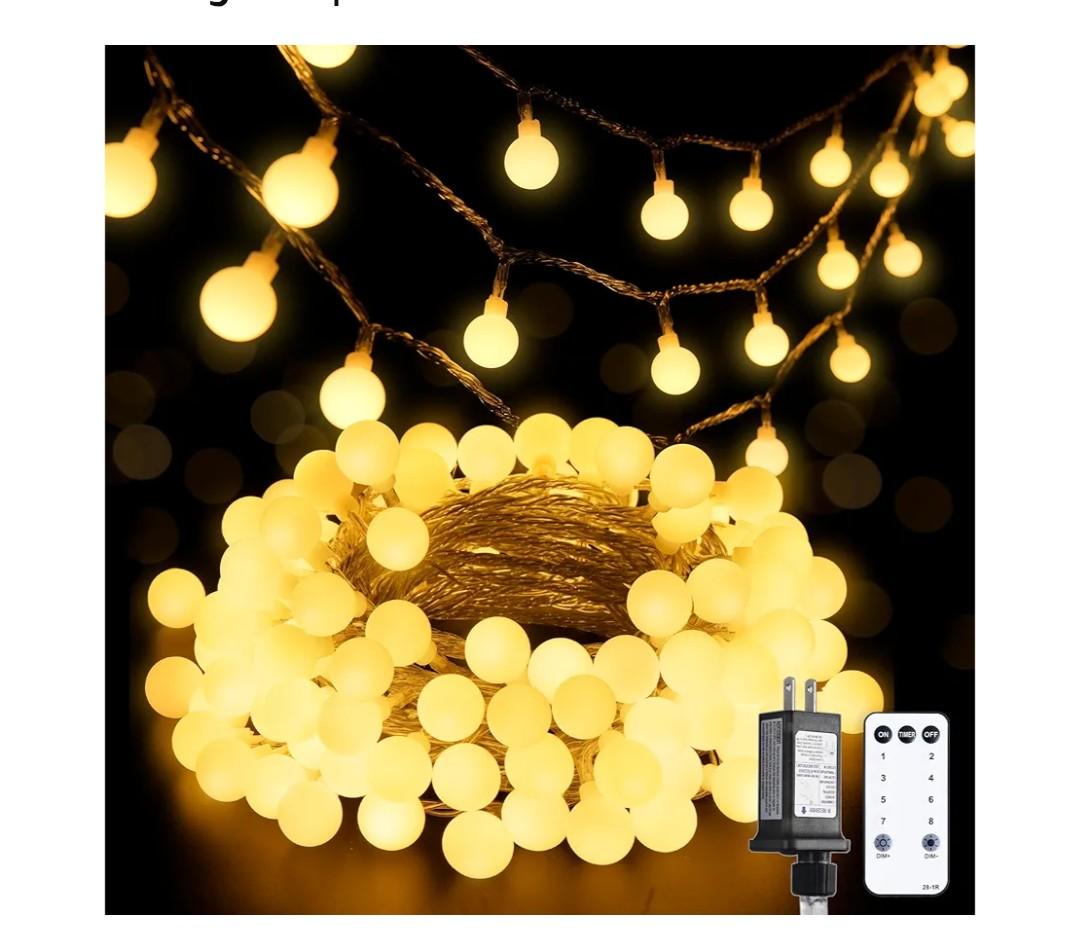 JMEXSUSS 100 LED Connectable Globe String Lights Indoor Bedroom, 33ft Warm White Christmas Lights Plug in with Remote, 8 Modes Hanging Fairy Light Outdoor for Room Classroom Party Spring Home Decor