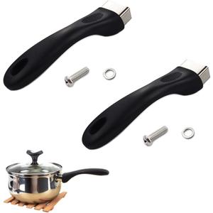 2 Pcs Pot Handle - Scald-Proof Long Replacement Grip, Removable with Screw for Saucepan/Skillet/Cookware Lid, Ideal for Kitchen Cooking, Black