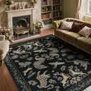 Moynesa Vintage Black Living Room Rug, 8x10 Washable Area Rugs for Dining Room Under Kitchen Table, Bedroom, Oriental Low Pile Stain Resistant Non Slip Boho Large Carpet (8x10 Black)