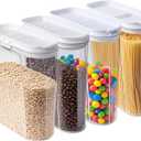 4 Pack Cereal Containers, Airtight Food Storage Containers with Pour Spout, PET Plastic Pantry Canisters for Cereal Rice Flour Sugar, BPA-Free Kitchen Organizers, Sealed Dry Food Containers