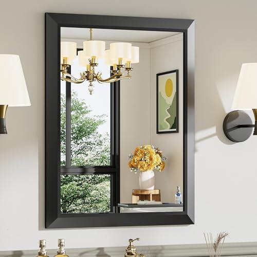 Briivue 24x30 Inch Black Bathroom Mirror for Wall, Thick Metal Framed Rectangle Mirrors for Over Sink, Bedroom, Living Room, Entryway, Anti-Rust, HD Tempered Glass