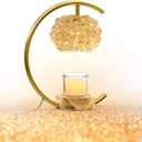 Gold Candle Warmer Lamp for Jar Candles with Adjustable BrightnessTimerHandcrafted CrystalWooden Base, Luxurious Design,Home Decoration Electric Candle lamp(C-Shaped)