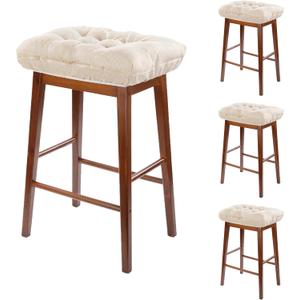 Rectangular Stool Cushion Set of 4, Soft Saddle Stool Cushions with Ties, Nonslip and Washable, Beige, 18 x 10.5 x 4 Inch