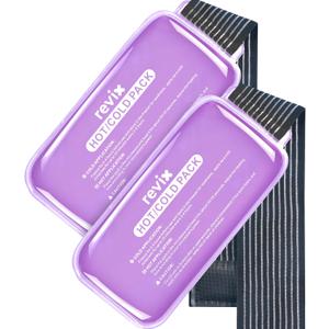 REVIX Ice Packs for Injuries Reusable, 2 Packs Hot & Cold Gel Ice Packs with PVC Cooling Design & Adjustable Strap, Flexible Therapy on Joints, Muscles, Shoulder, Back and Knee (10" x 5" Purple)