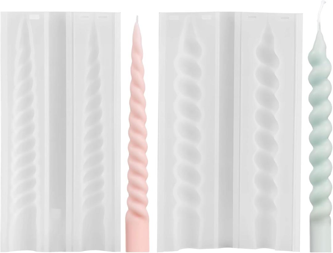 2 Pcs Spiral Candle Molds, Silicone Twisted Molds for Candle Making- Twisted Taper Candle Making Kit, Professional Grade DIY Resin Molds for Wax, Soap, Beeswax