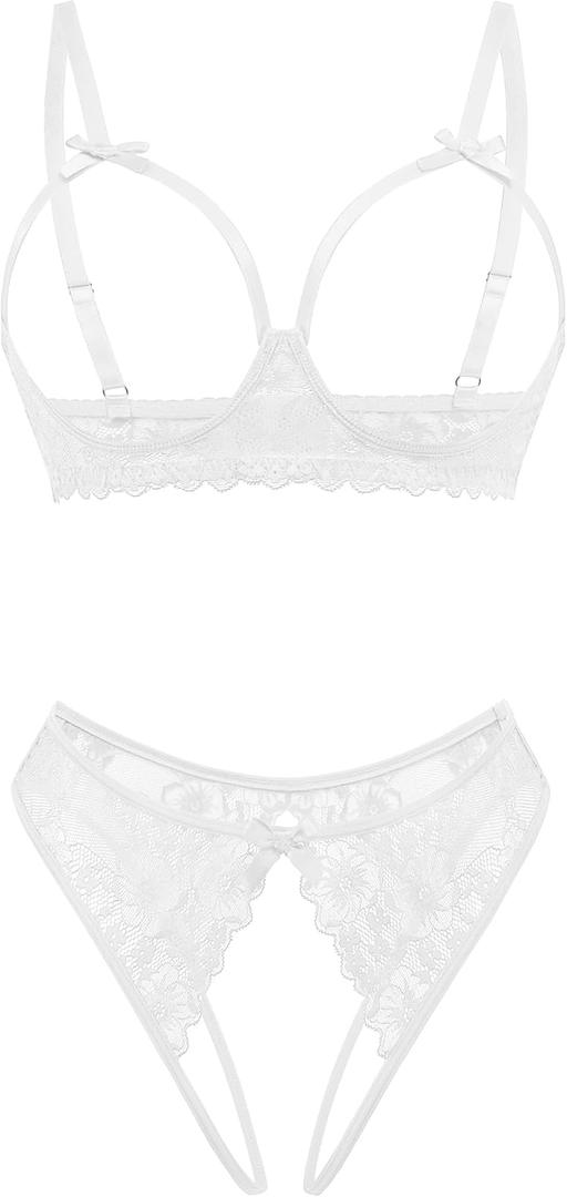 Avidlove Women's Exotic Lingerie Sets Naughty 2 Pieces Bra Panty Set Sexy Cutout Lace Lingerie (L)