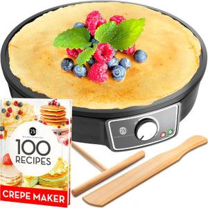 Crepe Maker Machine (Easy to Use), Pancake Griddle  Nonstick 12 Electric Griddle  Pancake Maker, Batter Spreader, Wooden Spatula  Crepe Pan for Crepes Roti, Tortilla, Blintzes  Portable, Compact