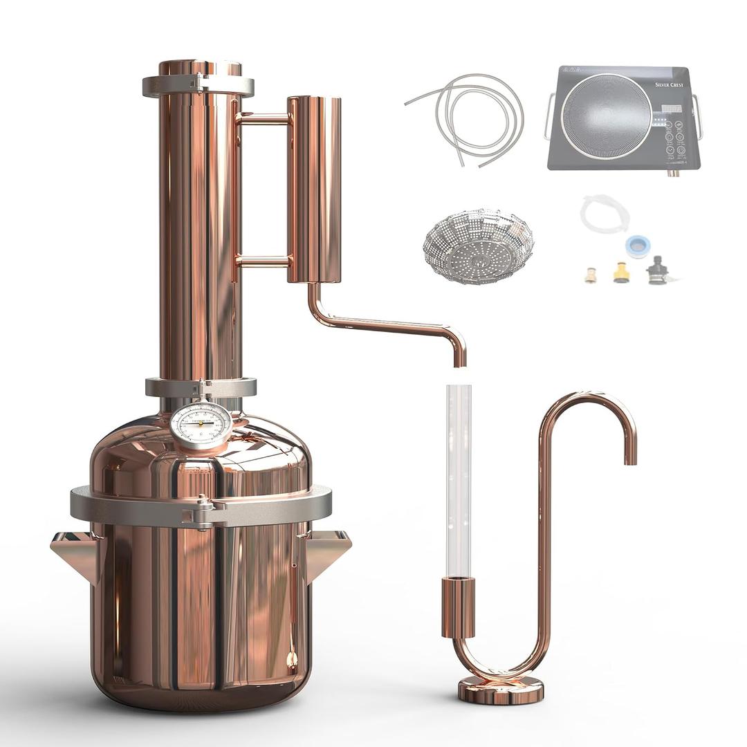 HOOLOO 8L Copper Still Distillation Equipment,Essential Oil Distiller | Copper Stills for Distilling Moonshine,Hydrosol,Essential oils,Steam Distillation Kit for Essential Oils,Herb Distiller