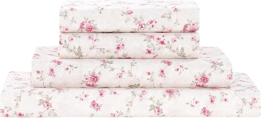 Modern Threads Silky Soft Microfiber and Wrinkle Free Sheets - Luxurious Microfiber Bed Sheets Includes Flat Sheet, Fitted Sheet with Deep Pockets, & Pillowcases Kashmir Rose, Full (22 Floral Rose)