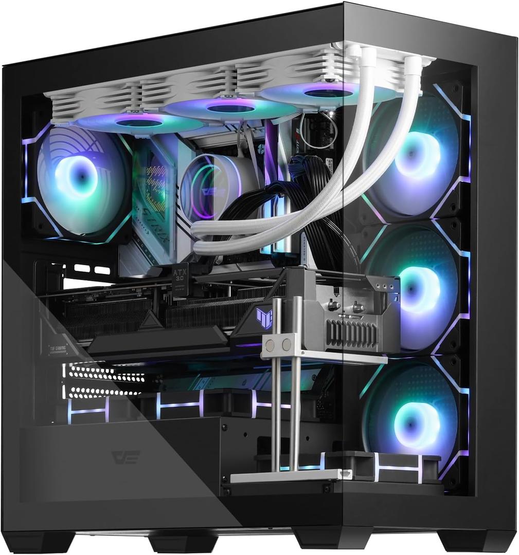 darkFlash ATX Mid-Tower PC Case, Pre-Install 4 PWM ARGB Fans Computer Case, Full View Dual Tempered Glass Gaming PC Case, Type C Port, Supports up to 360mm Water Cooling Radiator, Black(DS900) (Black)