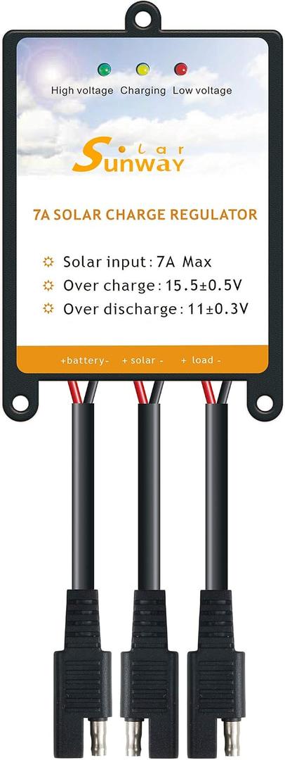Sunway Solar Panels Charge Controller 12V Battery Regulator 7A for Safe Protection of 12Volt Solar Power Battery Charger, Solar Trickle Charger & Maintainer and Solar Powered System Kit