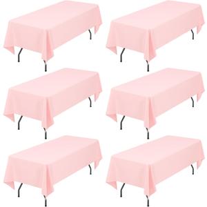 Showgeous 6 Pack Pink Tablecloth 60 x 102 Inch, Rectangle Table Cloth for 6 Foot Table, Wrinkle Resistant Washable Polyester Table Cover for Wedding Dining Table Buffet Parties and Camping