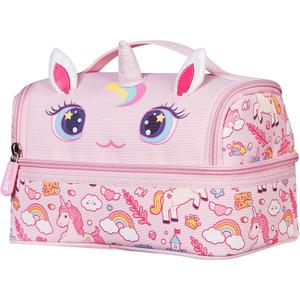 NOHOO Kids Insulated Lunch Bag Small Cute Reusable Pink Unicorn Food Box Bag for Girls Toddler Preppy School Kindergarten Daycare Use