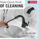 Delta Arvo 1 Hole Matte Black Bathroom Faucet with Sprayer, Single Hole Bathroom Sink Faucet with Pull Out Sprayer for Vanity, Push-Pop Drain, Matte Black 15840LF-BLPD