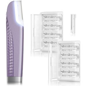 Dermaplane Razor for Women Face, Rechargeable Facial Hair Removal for Women, Dermaplaning with LED Light, 3-Speed Peach Fuzz Remover Tool, Includes 8 Refill Blades (Purple)