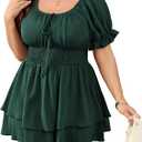 SCOMCHIC Women Plus Size Romper Dress Summer Short Jumpsuit Square Neck Puff Sleeve High Waist Ruffle Boho Jumpsuits XXL