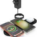 ZealSound Wireless Charging Pad,Triple Wireless Charger Pad Multiple Devices Compatible with iPhone Phone New AirPods Galaxy Buds Ultra-Slim PU Leather Wireless Charging Mat for Smartphone Phone Black
