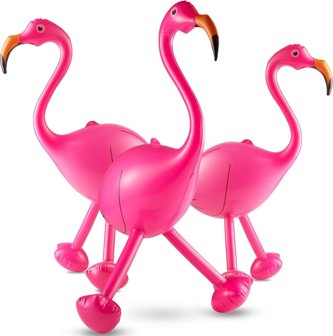 Inflatable Flamingo Party Decorations - (Pack of 3) 28" Tall Large PVC Flamingo Animal Blow-Up Pool Toy for Kids - Summer Outdoor Backyard & Tropical Hawaiian Luau BBQ Party Decor