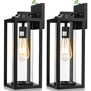 FILIYANO 16 inch Dusk to Dawn Outdoor Wall Light - 2 Pack Exterior Waterproof Outside Lighting, Modern Porch Sconces, Wall Mounted Fixtures, Industrial Anti-Rust Matte Black Lantern for Front Door