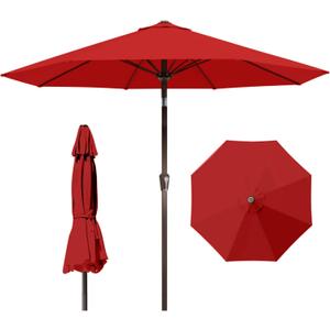 9ft Patio Umbrella with Push Button Tilt and Crank,Outdoor Market Table Umbrella UV Protection 8 Sturdy Ribs for Backyard,Garden,Pool,Deck(Red)