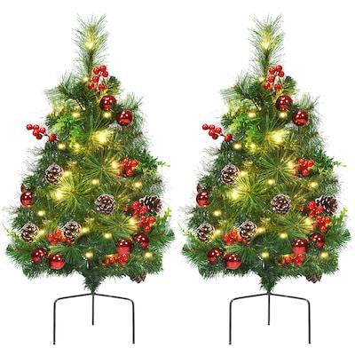 Goplus 2.4-ft Pre-lit Artificial Christmas Tree with White LED Lights