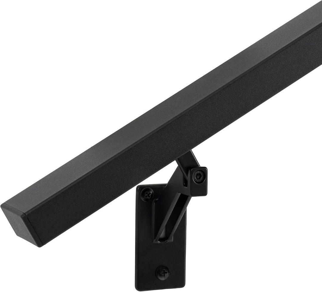 11Feet Matte Black Handrails Kit for Indoor Outdoor Stairs，Modern Aluminum Handrail Set,2" X1" Grab bar,Adjustable 304 Stainless Steel Brackets Included，Rust Free