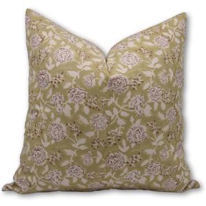 Pillow Covers Bohemian Hand Block Print Thick Cotton Throw Pillowcase Cushion Cover 16x16 Inch for Sofa, Couch, Summer Fall Decoration, Living Room (Rameshwaram-Light Green)