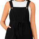 OYOANGLE Women's Maternity Button Sleeveless Drawstring High Waist Short Overall Casual Romper with Pocket (Medium, Black)