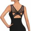 Women Ballet Lace Short Sleeve Dance Leotard Tank, Hollow Back Dancewear (Medium, Black-mesh)