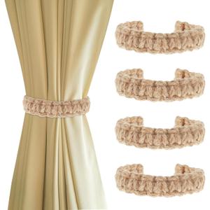 4 PCS Rope Curtain Boho Tiebacks Outdoor Rope Curtain Tie Backs Rustic Holdbacks Farmhouse Curtains Tiebacks Handmade Braided Curtains Holdbacks for Home Outdoor Bedroom Office Decorative (Brown)