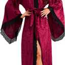 Silk Long Robe For Women, Satin Lace-Trim, Bride Wedding-Night, Bridal Bridesmaid Kimono Robes Lightweight (Medium, Velvet Burgundy)