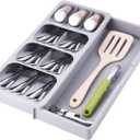 Expandable Kitchen Drawer Organizer, Adjustable Cutlery Trays and Utensil Holder, Kitchen Drawer Dividers Storage for Silverware, Flatware, Knives, Spoons, Gray