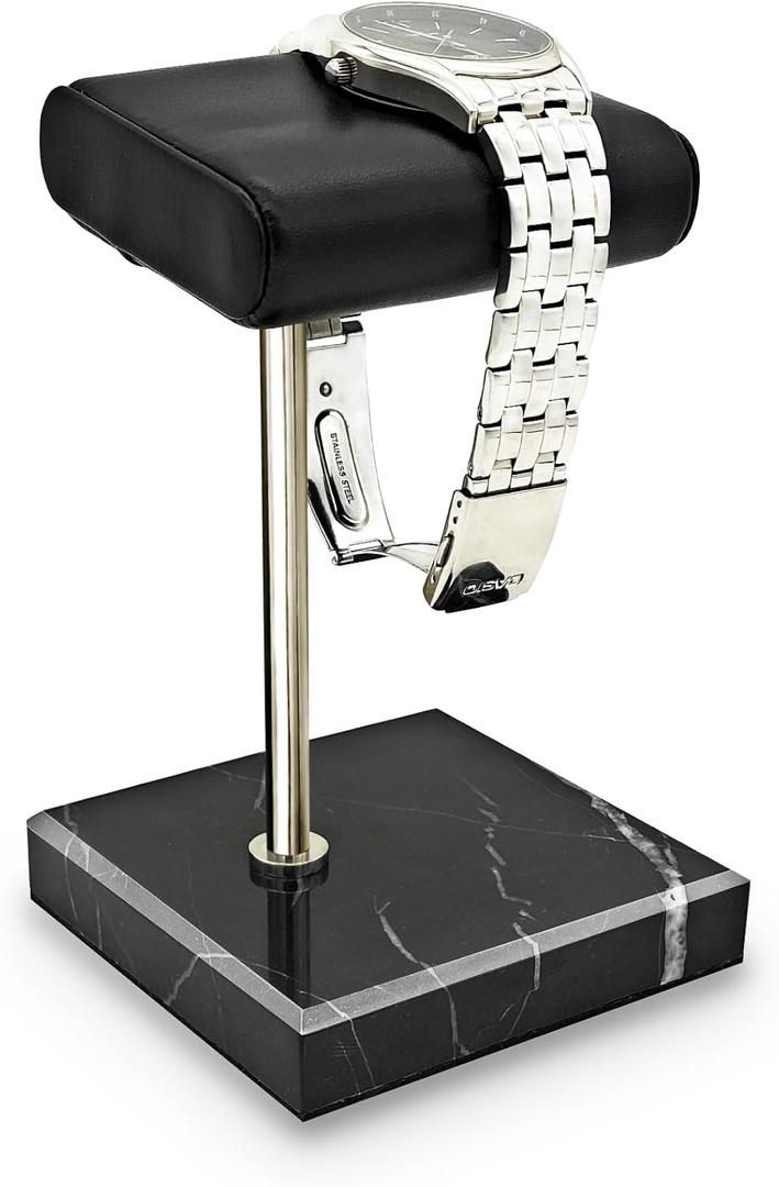 CHADWICK Watch Stand Marble Base, Handcrafted Watch Display Stand, Watch Holder for Men with PU Leather Tray, Watch Rack for Watch, Bracelet, Men's Gift on Father's Day, Christmas