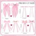8 Pcs Pink Hair Bows for Women Silky Satin Hair Bows Clips for Ponytail Holders Hair Ribbon with Long Tails Vintage Hair Barrettes Hair Accessories for Girls Bridesmaid