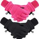 Boao 2 Pairs Kids Winter Ski Gloves Waterproof Warm Snow Mittens Full Finger Gloves for Toddlers Infants (Black, Rose Red, 1-3 Years)